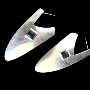 NEW Romance Matte Silver Tone oblong mod chevron-style semi-hoop earrings